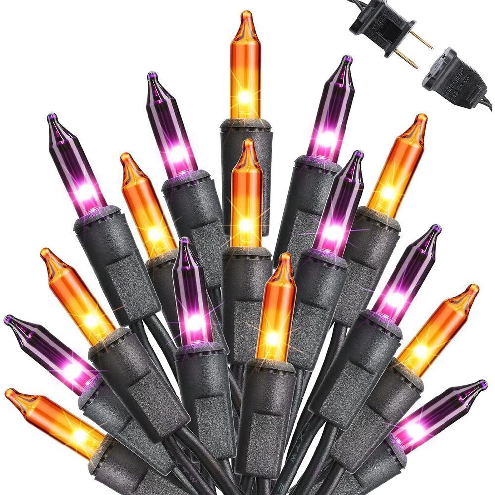 Halloween String Lights 25FT 100 Bulb Orange Purple UL Certified Indoor Outdoor